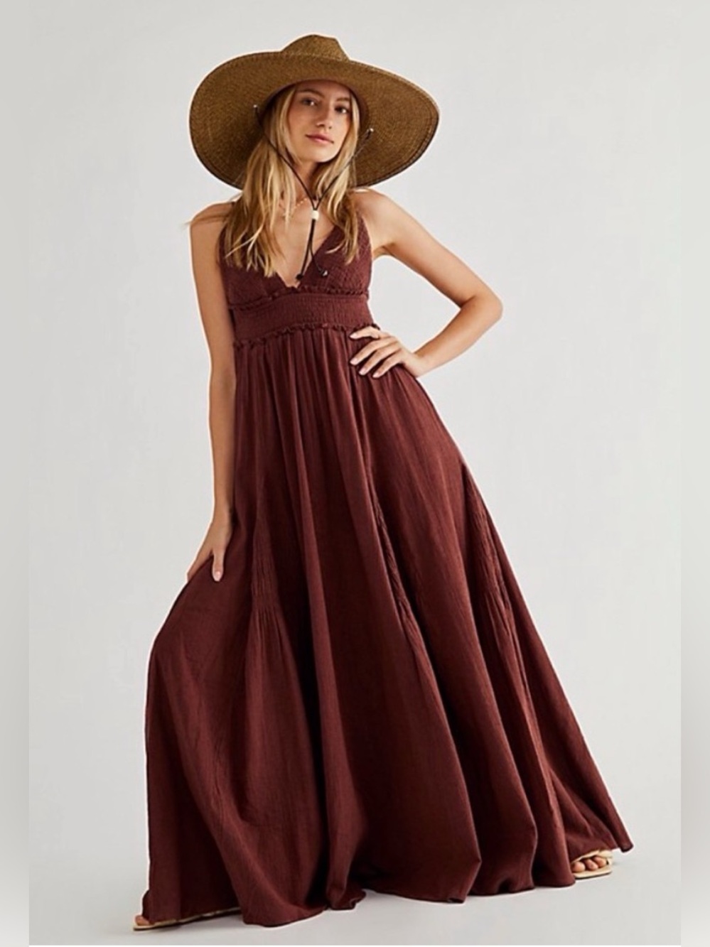 NWT Free People Heat Haze Maxi Dress Burgundy Wine Bordeaux XS